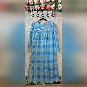 Morning Glory Cottagecore Grandma Blue Plaid Nightgown